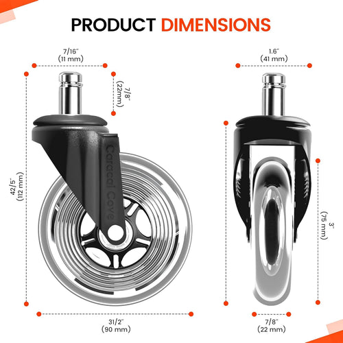 Office Chair Wheels 3" – Set of 5 Rollerblade Casters